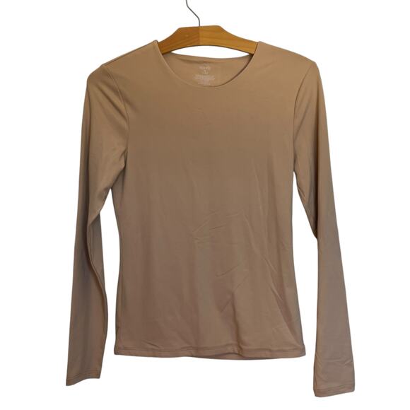 Nuuds Seamless Long Sleeve Shirt Scoop Crewneck Oat Tan Nylon Top Slimming M - Picture 7 of 7